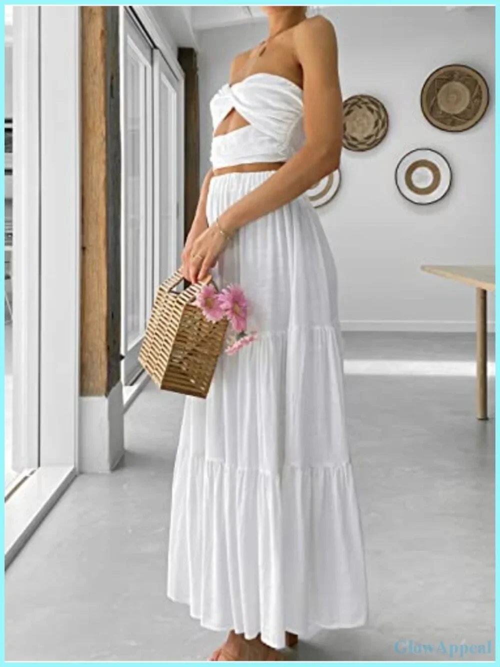Boho Flowy Tiered A-Line Maxi Skirt Elastic Waist Pleated Beach Rayon